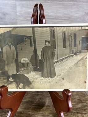 Antique Photo Early 1900s Couple in Snow, Dog, Winter - Buffalo, New York